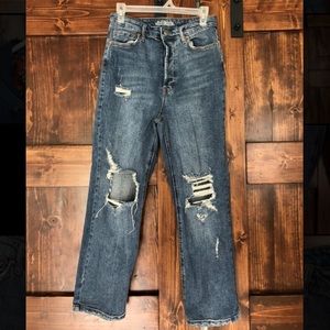 Distressed High Rise Mom Jeans